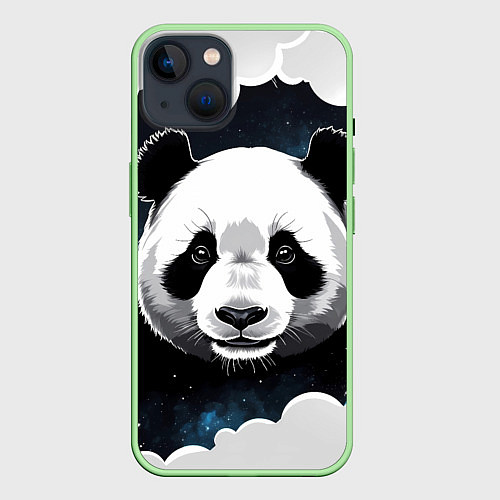 Чехол iPhone 14 Панда портрет / 3D-Салатовый – фото 1