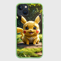Чехол для iPhone 14 Покемон Пикачу среди зеленой травы, цвет: 3D-салатовый