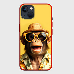 Чехол для iPhone 14 Обезьяна в шляпе, цвет: 3D-красный