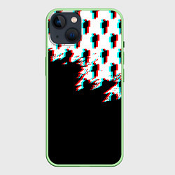 Чехол для iPhone 14 Billie Eilish pattern glitch, цвет: 3D-салатовый
