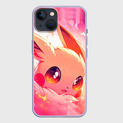 Чехол для iPhone 14 Покемон Пикачу крупно, цвет: 3D-светло-сиреневый