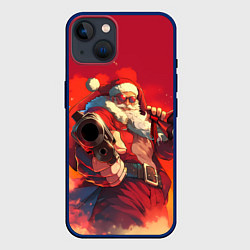 Чехол для iPhone 14 Дед Мороз с пистолетом, цвет: 3D-тёмно-синий