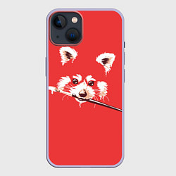 Чехол для iPhone 14 Красная панда с кисточкой в зубах, цвет: 3D-светло-сиреневый