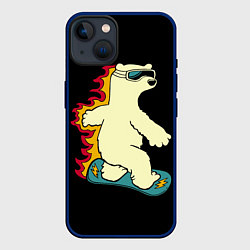 Чехол для iPhone 14 Мишка на борде, цвет: 3D-тёмно-синий