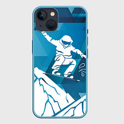 Чехол для iPhone 14 Горы и сноубордист, цвет: 3D-голубой