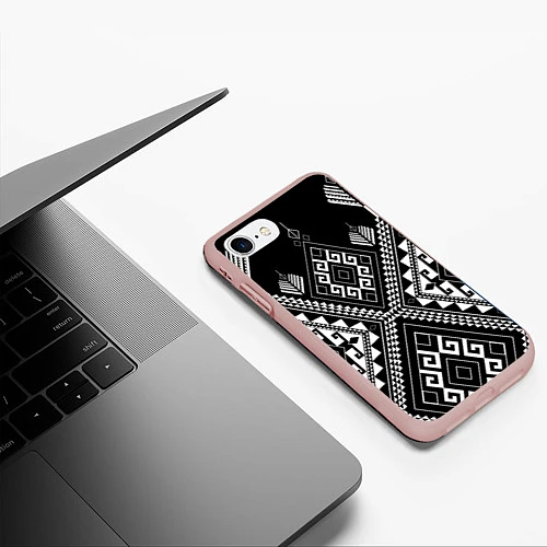 Чехол iPhone 7/8 матовый Индейские мотивы / 3D-Светло-розовый – фото 3