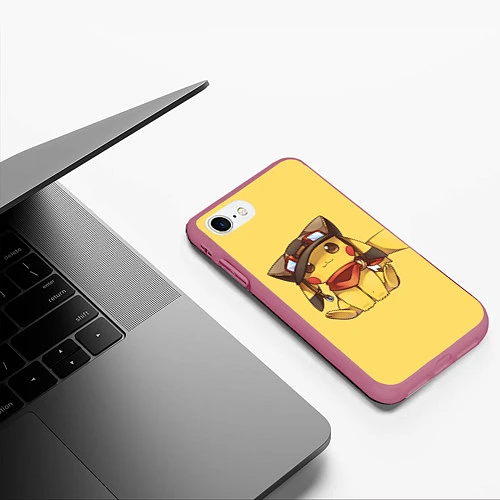 Чехол iPhone 7/8 матовый Pikachu / 3D-Малиновый – фото 3