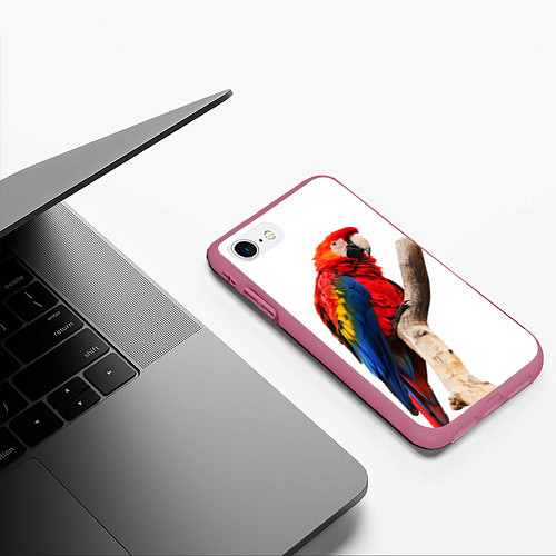 Чехол iPhone 7/8 матовый Яркий попугай / 3D-Малиновый – фото 3