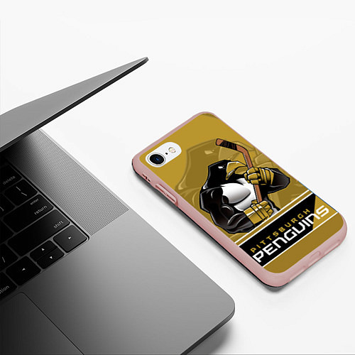 Чехол iPhone 7/8 матовый Pittsburgh Penguins / 3D-Светло-розовый – фото 3