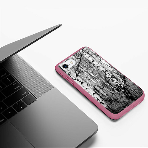 Чехол iPhone 7/8 матовый Березовая роща / 3D-Малиновый – фото 3