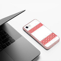Чехол iPhone 7/8 матовый Славянский орнамент (на белом), цвет: 3D-светло-розовый — фото 2