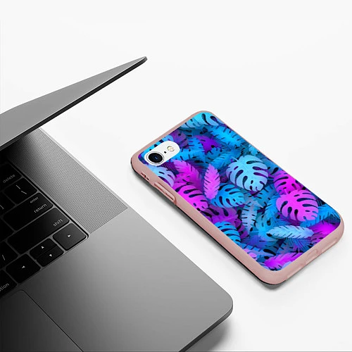 Чехол iPhone 7/8 матовый Сине-розовые тропики / 3D-Светло-розовый – фото 3