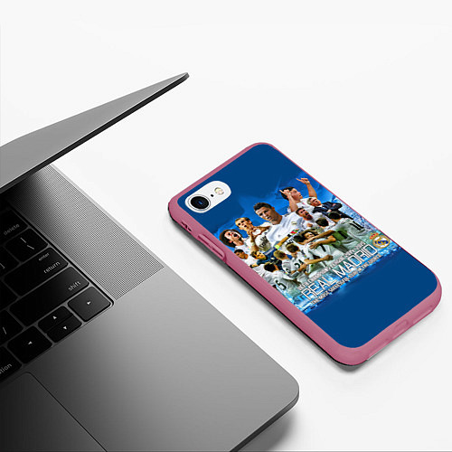 Чехол iPhone 7/8 матовый Real Madrid / 3D-Малиновый – фото 3