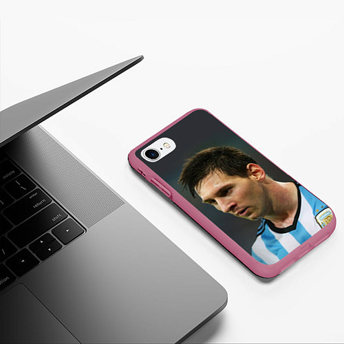 Чехол iPhone 7/8 матовый Leo Messi / 3D-Малиновый – фото 3