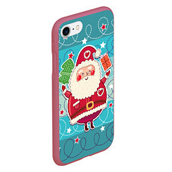 Чехол iPhone 7/8 матовый Дед мороз с подарками, цвет: 3D-малиновый — фото 2