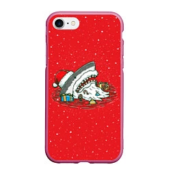 Чехол iPhone 7/8 матовый Акула Дед Мороз, цвет: 3D-малиновый