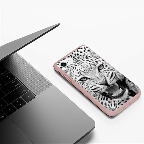 Чехол iPhone 7/8 матовый Белый леопард / 3D-Светло-розовый – фото 3