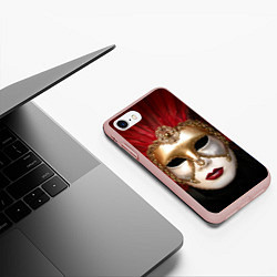 Чехол iPhone 7/8 матовый Венецианская маска, цвет: 3D-светло-розовый — фото 2