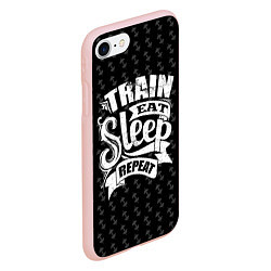 Чехол iPhone 7/8 матовый Train Eat Sleep Repeat, цвет: 3D-светло-розовый — фото 2