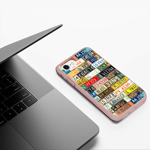 Чехол iPhone 7/8 матовый Автомобильные номера мира / 3D-Светло-розовый – фото 3