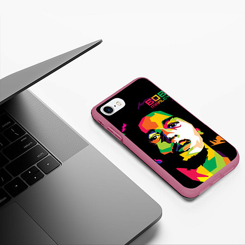 Чехол iPhone 7/8 матовый Боб Марли: фан-арт / 3D-Малиновый – фото 3