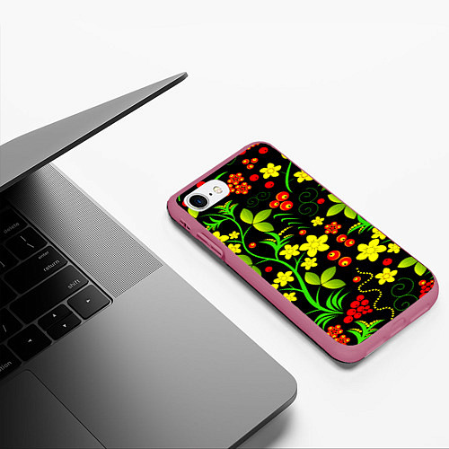Чехол iPhone 7/8 матовый Natural flowers / 3D-Малиновый – фото 3