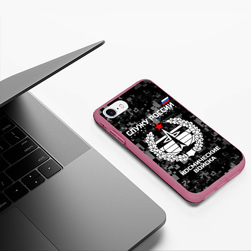 Чехол iPhone 7/8 матовый Служу России: космические войска / 3D-Малиновый – фото 3