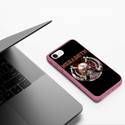 Чехол iPhone 7/8 матовый Megadeth: Skull in chains / 3D-Малиновый – фото 3