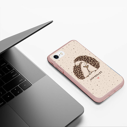 Чехол iPhone 7/8 матовый Влюбленные ежики / 3D-Светло-розовый – фото 3