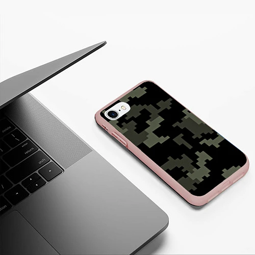 Чехол iPhone 7/8 матовый Камуфляж пиксельный: черный/серый / 3D-Светло-розовый – фото 3