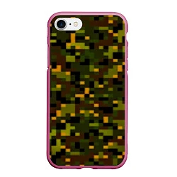 Чехол iPhone 7/8 матовый Камуфляж пиксельный: хаки, цвет: 3D-малиновый