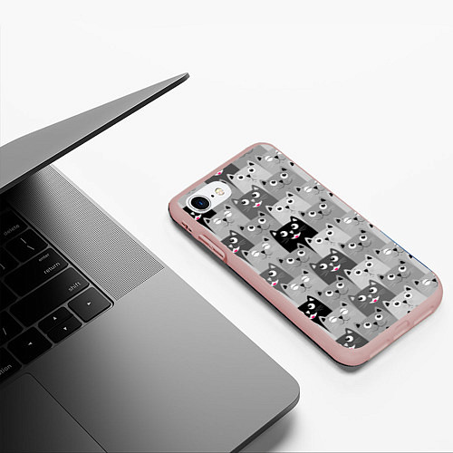 Чехол iPhone 7/8 матовый Котейки / 3D-Светло-розовый – фото 3