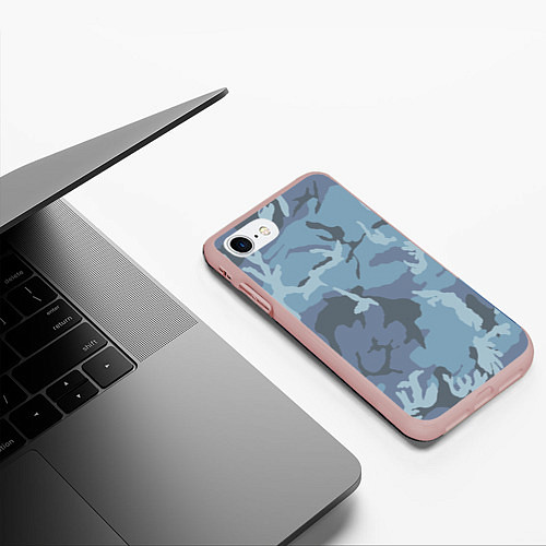 Чехол iPhone 7/8 матовый Камуфляж: голубой/синий / 3D-Светло-розовый – фото 3