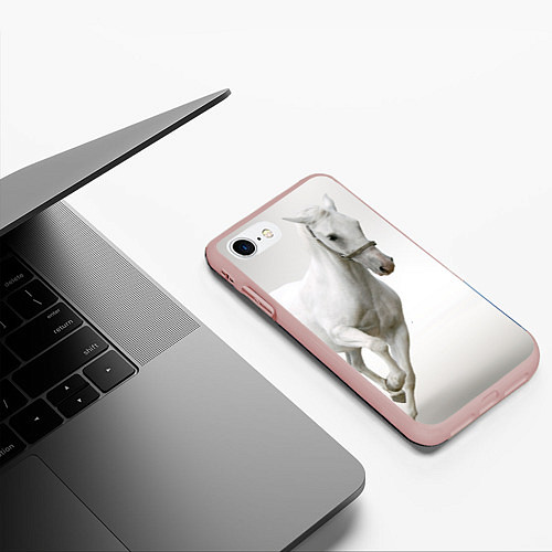 Чехол iPhone 7/8 матовый Белый конь / 3D-Светло-розовый – фото 3