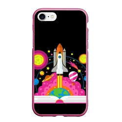 Чехол iPhone 7/8 матовый Космос, цвет: 3D-малиновый
