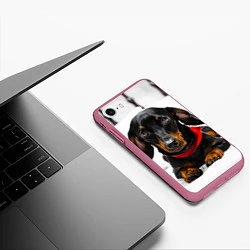Чехол iPhone 7/8 матовый Милая такса, цвет: 3D-малиновый — фото 2