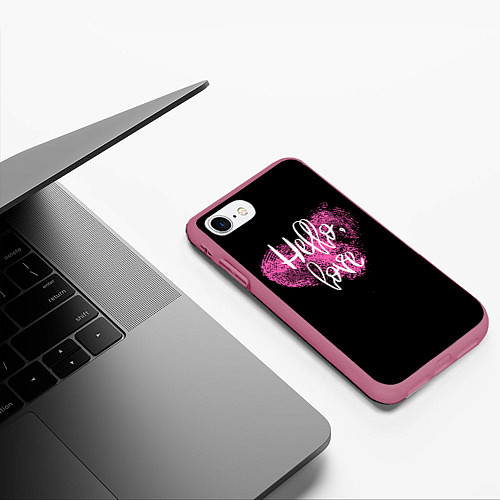 Чехол iPhone 7/8 матовый Hello Love! / 3D-Малиновый – фото 3
