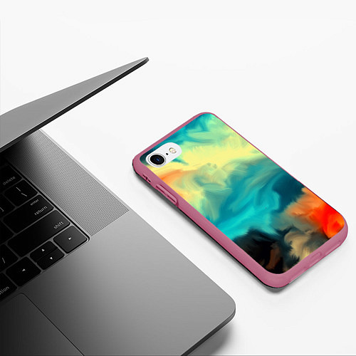 Чехол iPhone 7/8 матовый Разноцветная акварель / 3D-Малиновый – фото 3