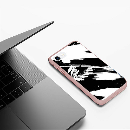 Чехол iPhone 7/8 матовый Чёрно-белый / 3D-Светло-розовый – фото 3