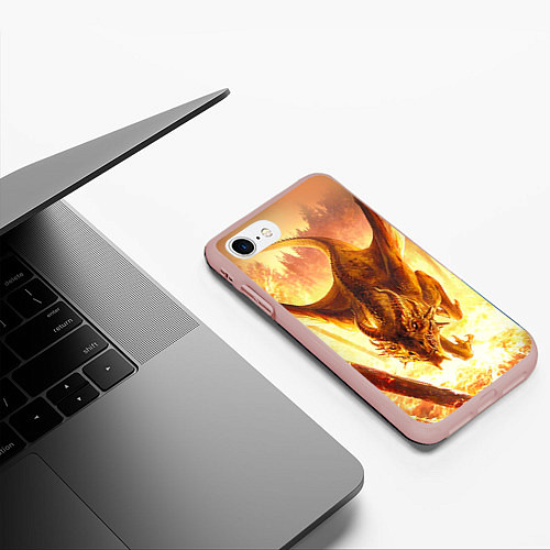 Чехол iPhone 7/8 матовый Дракон / 3D-Светло-розовый – фото 3