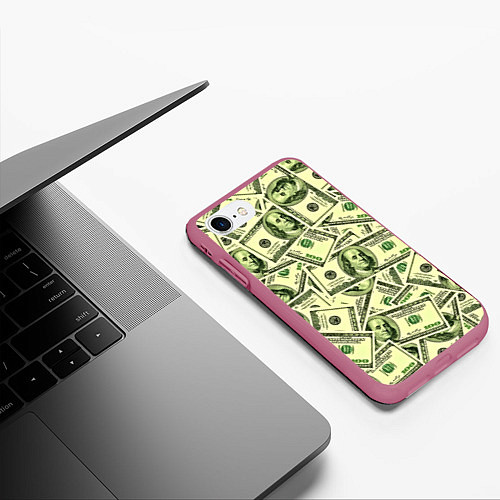 Чехол iPhone 7/8 матовый Benjamin Franklin / 3D-Малиновый – фото 3