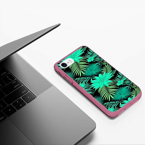 Чехол iPhone 7/8 матовый Tropical pattern / 3D-Малиновый – фото 3