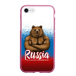 Чехол iPhone 7/8 матовый Russian Bear, цвет: 3D-малиновый