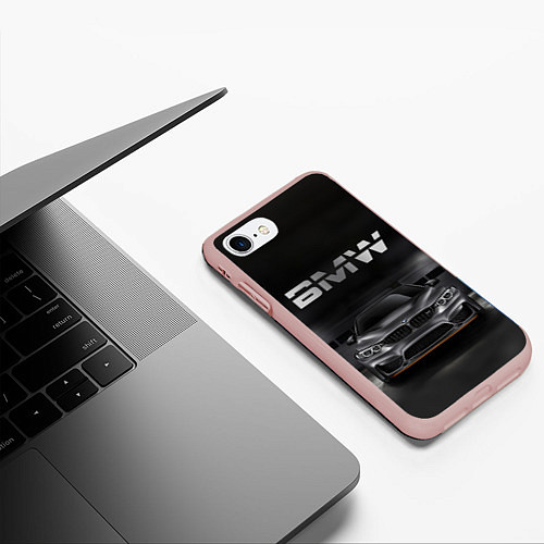 Чехол iPhone 7/8 матовый BMW серебро / 3D-Светло-розовый – фото 3