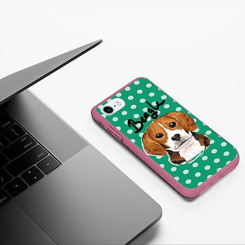 Чехол iPhone 7/8 матовый Beagle Face / 3D-Малиновый – фото 3