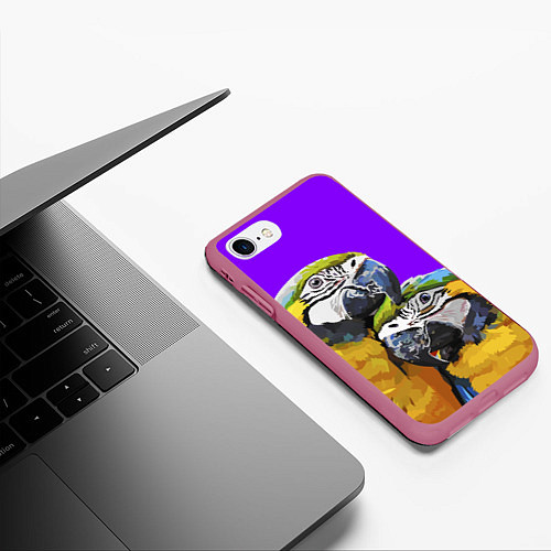 Чехол iPhone 7/8 матовый Попугайчики / 3D-Малиновый – фото 3