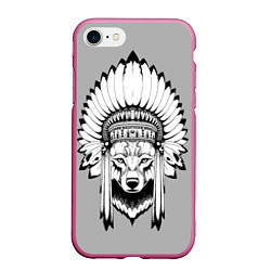 Чехол iPhone 7/8 матовый Волк-индеец, цвет: 3D-малиновый