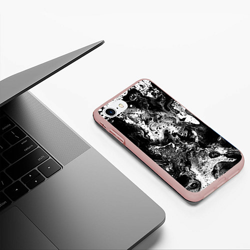 Чехол iPhone 7/8 матовый Чёрная краска / 3D-Светло-розовый – фото 3