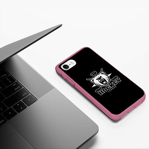 Чехол iPhone 7/8 матовый Bear hockey / 3D-Малиновый – фото 3