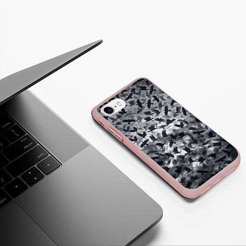 Чехол iPhone 7/8 матовый Вороны / 3D-Светло-розовый – фото 3